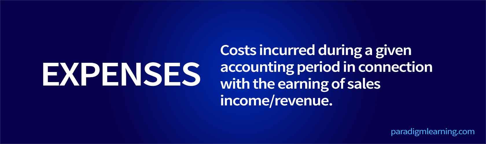 Costs incurred during a given accounting period in connection with the earning of sales income/revenue
